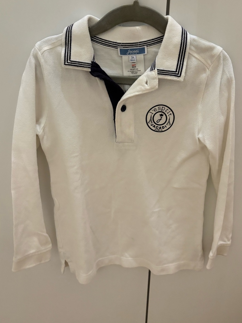 Jacadi white navy logo Long-Sleeve Kids toddler boy 2-3T polo